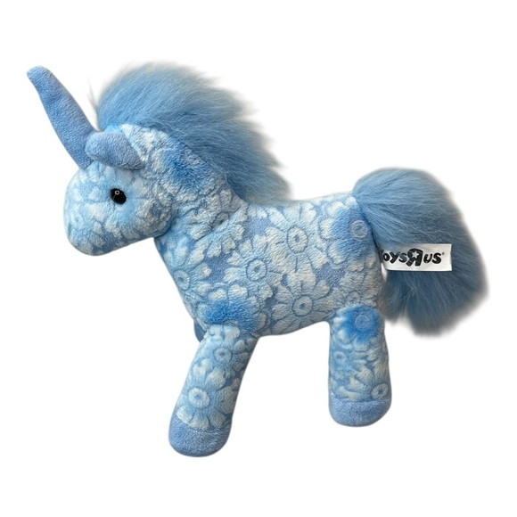 Toys R Us Blue Floral Unicorn Plush Stuffed Animal Toy 2012 - Picture 1 of 12